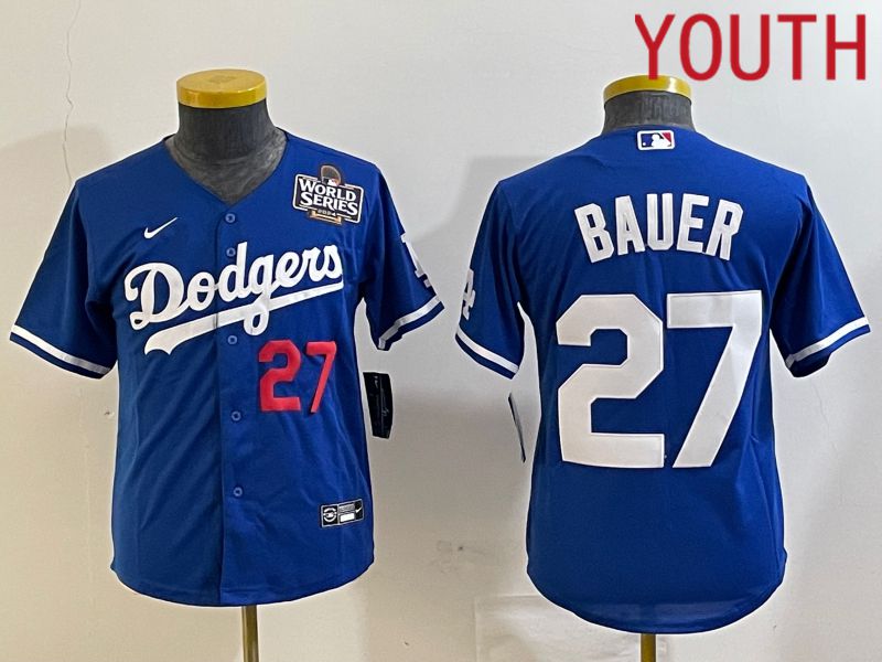Youth Los Angeles Dodgers #27 Bauer Blue Game 2024 Nike MLB Jersey style 3->youth mlb jersey->Youth Jersey
